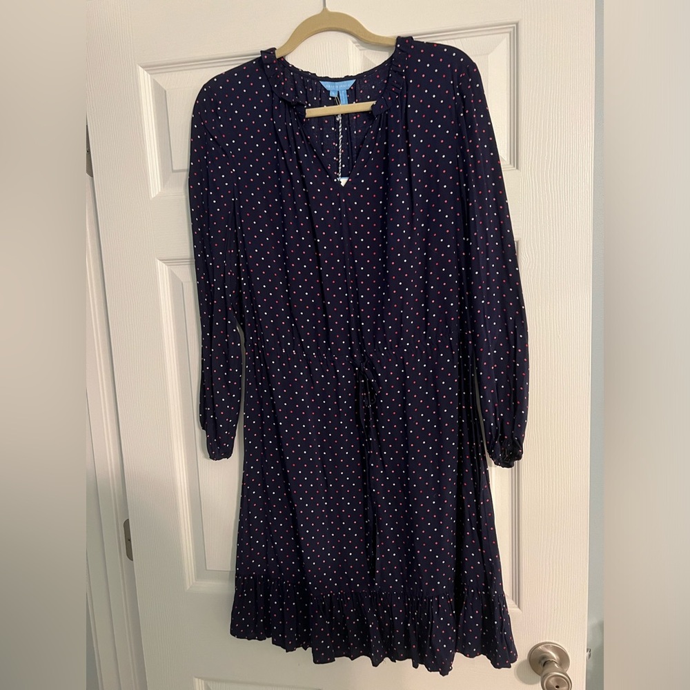 Draper James NWT Popover Dress in Navy Multidot Print, Size Large